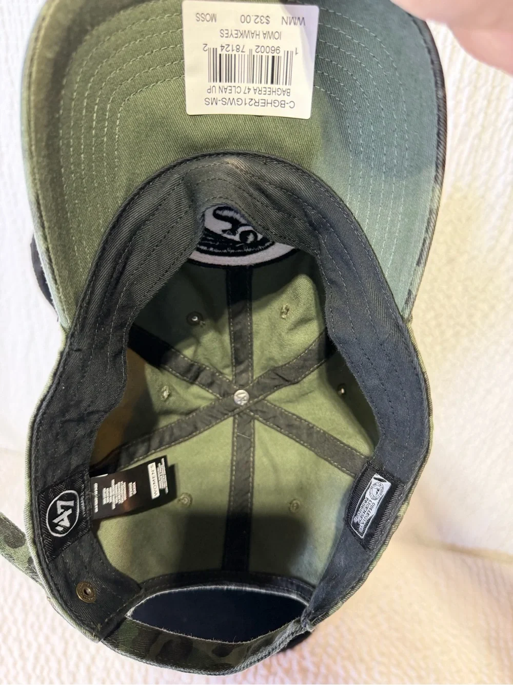 47 Women's Camo Cap with Black and Cream Hawkeye Logo